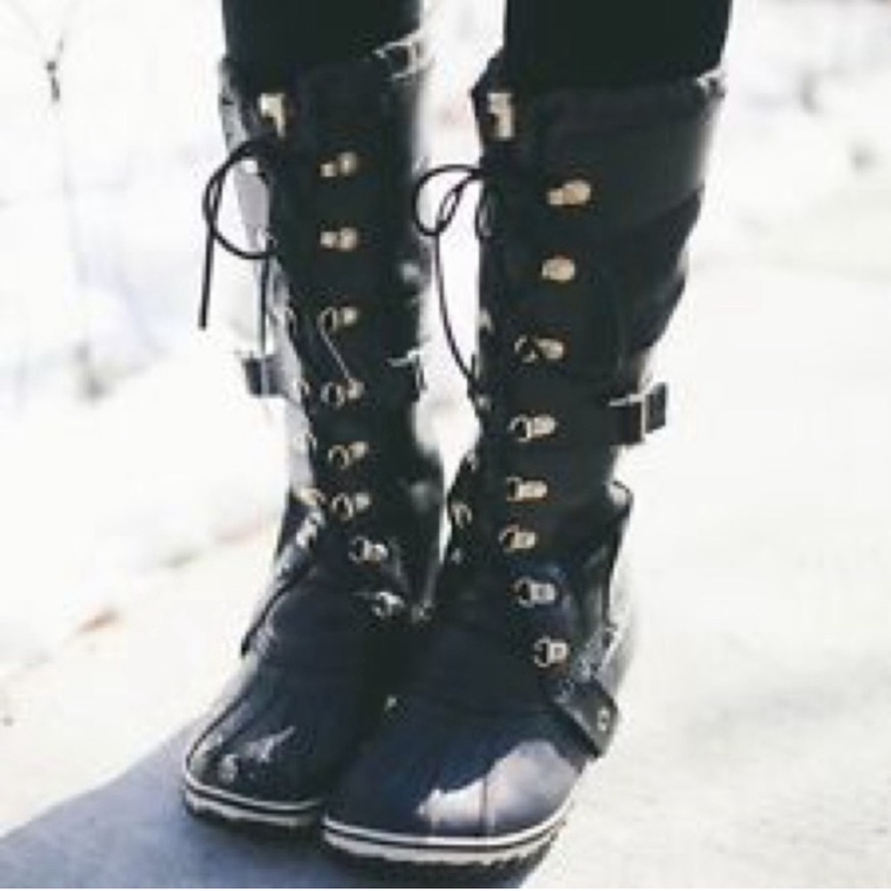 Sorel Conquest Carly Black Leather Winter Boots 8.5 - Picture 2 of 6